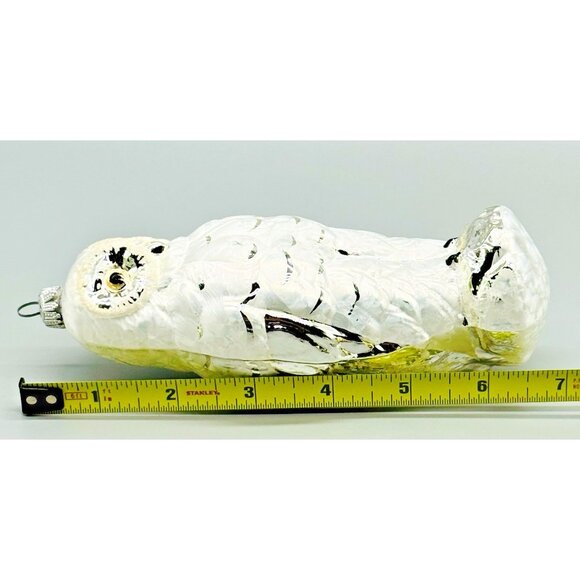 Snowy Owl Vintage Christmas Ornament West Germany Blown Glass White Silver 6 in - Picture 8 of 8